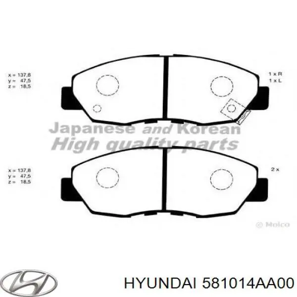 Передние тормозные колодки 581014AA00 Hyundai/Kia