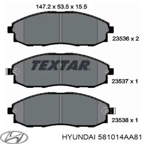 Передние тормозные колодки 581014AA81 Hyundai/Kia
