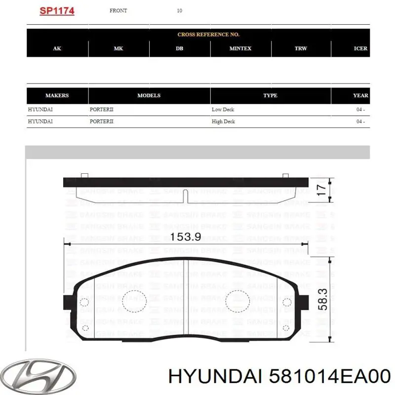Купить 581014EA00 Hyundai/Kia Колодки тормозные