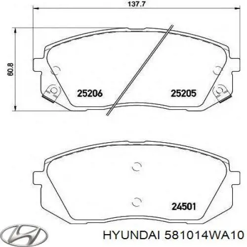 Передние тормозные колодки 581014WA10 Hyundai/Kia