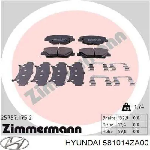 Тормозные колодки Hyundai/Kia 581014ZA00