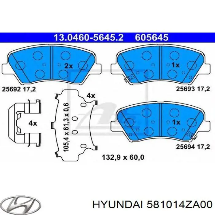 Передние тормозные колодки 581014ZA00 Hyundai/Kia