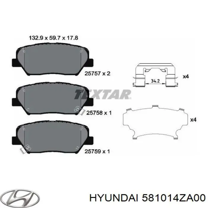 Передние тормозные колодки 581014ZA00 Hyundai/Kia