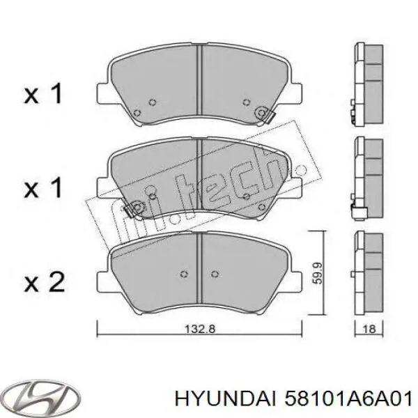 Передние тормозные колодки 58101A6A01 Hyundai/Kia