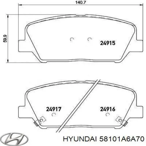 58101A6A70 Hyundai/Kia колодки тормозные передние дисковые