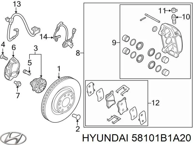 Передние тормозные колодки 58101B1A20 Hyundai/Kia