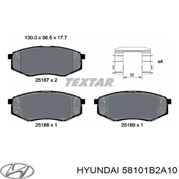 Передние тормозные колодки 58101B2A10 Hyundai/Kia