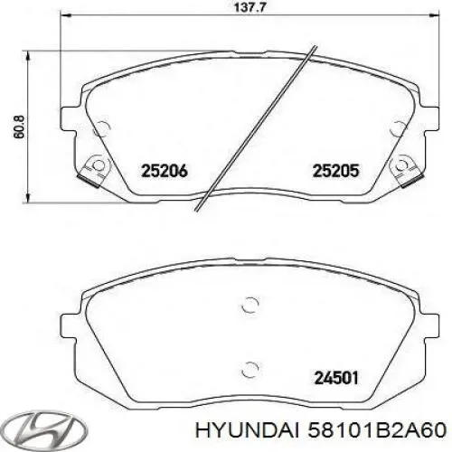 Передние тормозные колодки 58101B2A60 Hyundai/Kia