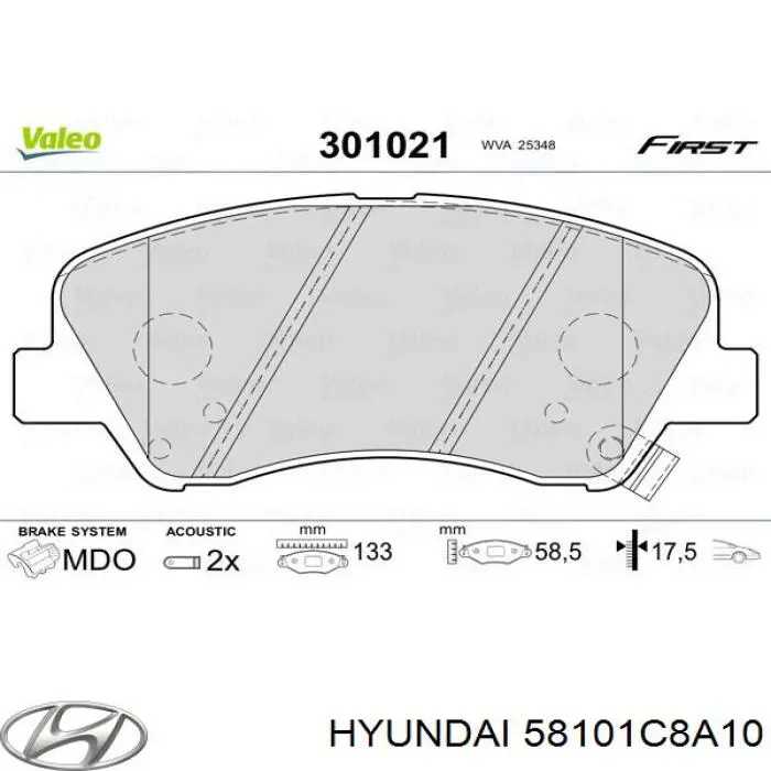 Sapatas do freio dianteiras de disco 58101C8A10 Hyundai/Kia