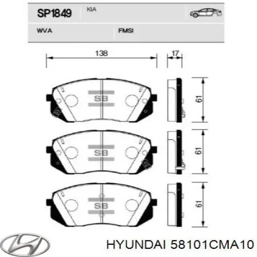 Передние тормозные колодки 58101CMA10 Hyundai/Kia