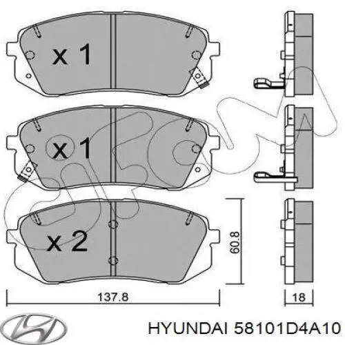 58101D4A10 HYUNDAI Pastillas de freno delanteras original y equivalente