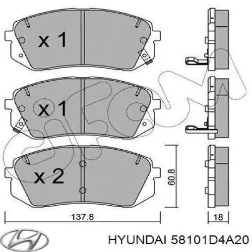 58101D4A20 HYUNDAI Pastillas de freno delanteras original y equivalente