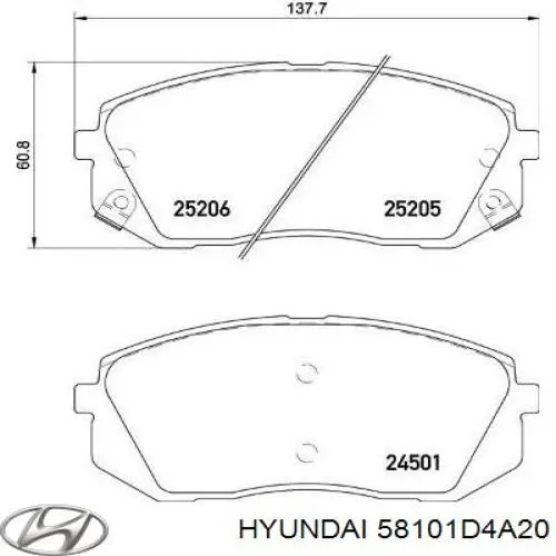 Передние тормозные колодки 58101D4A20 Hyundai/Kia