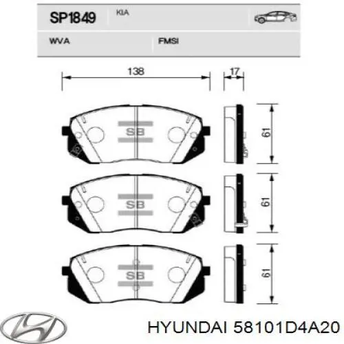 Передние тормозные колодки 58101D4A20 Hyundai/Kia