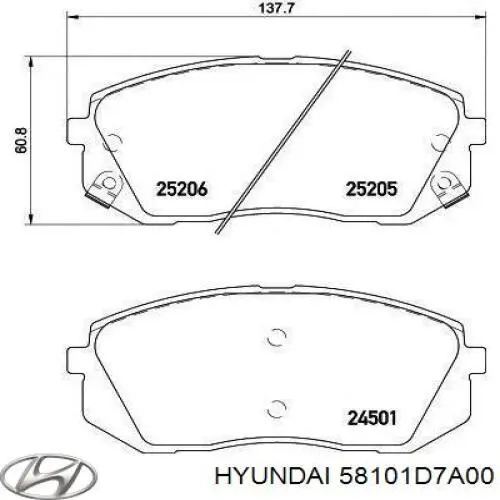 Передние тормозные колодки 58101D7A00 Hyundai/Kia