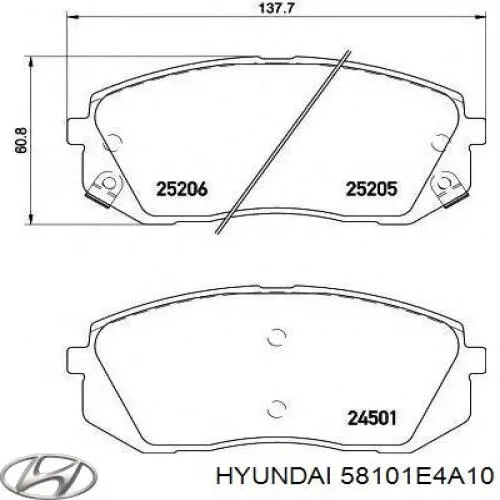 Передние тормозные колодки 58101E4A10 Hyundai/Kia