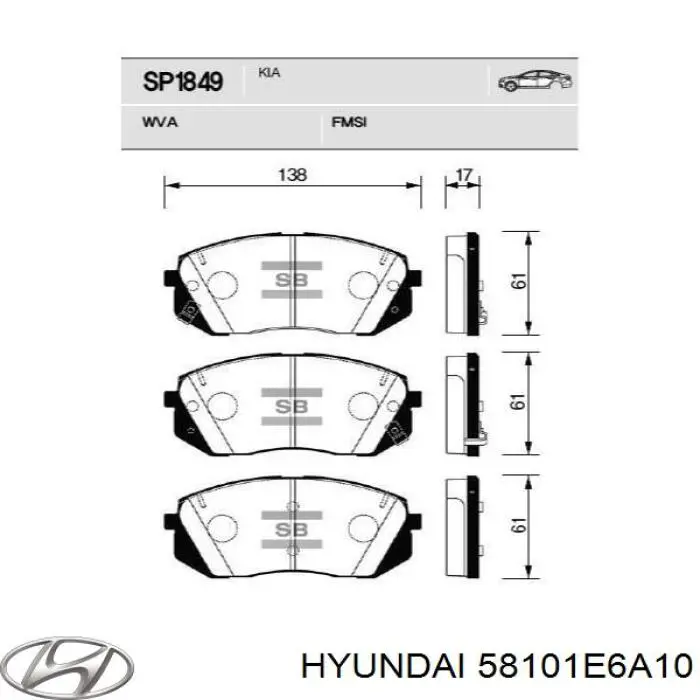 Колодки Hyundai/Kia 58101E6A10 цена, от 55.41 USD