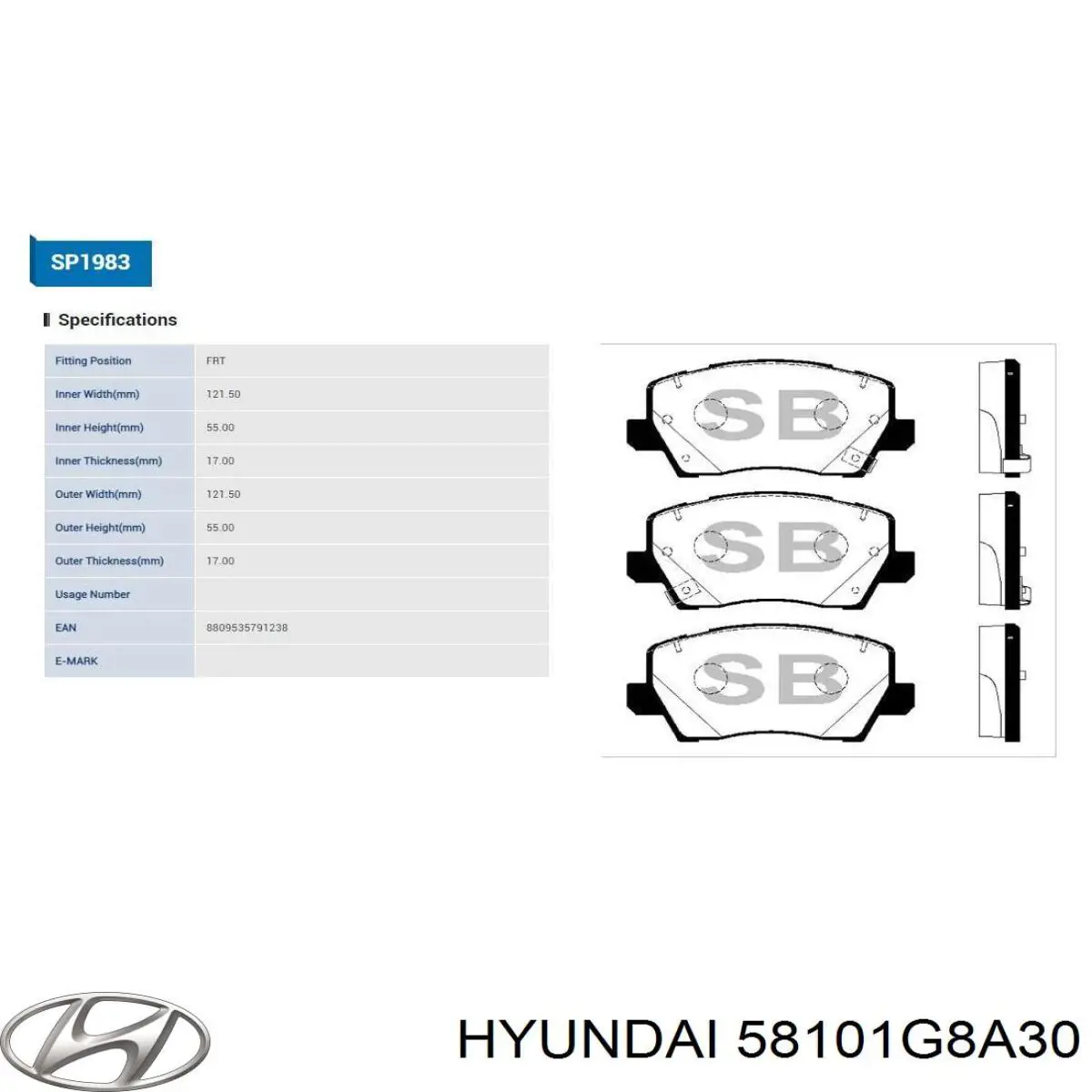 Колодки Hyundai/Kia 58101G8A30 цена, от 50.57 USD
