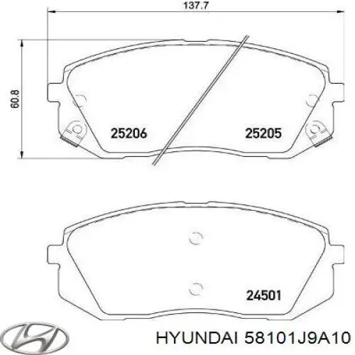 Передние тормозные колодки 58101J9A10 Hyundai/Kia