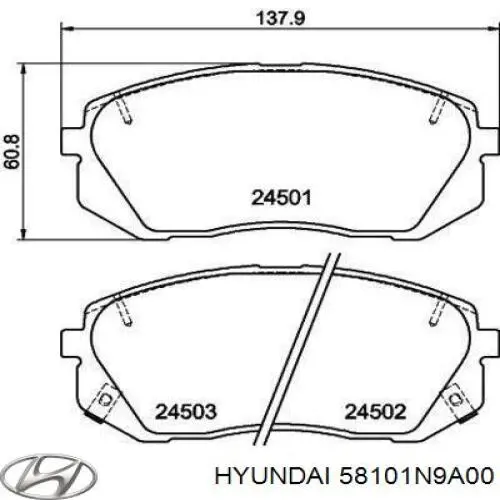Sapatas do freio dianteiras de disco 58101N9A00 Hyundai/Kia