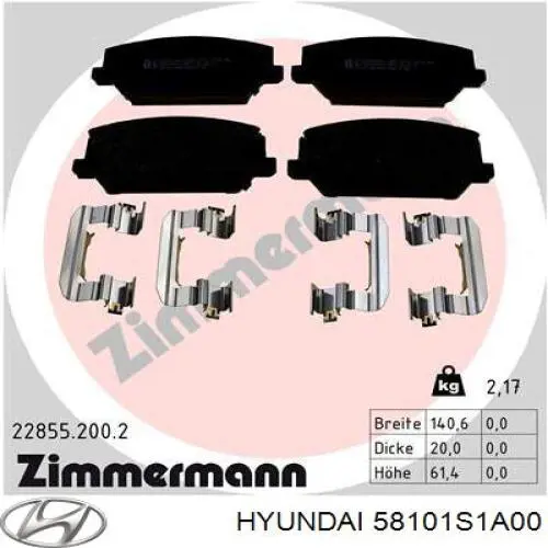 58101S1A00 Hyundai/Kia sapatas do freio dianteiras de disco