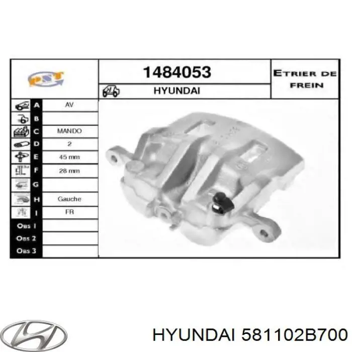 Купить 581102B700 Hyundai/Kia Суппорт тормозной передний левый