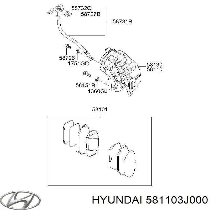 581103J000 Hyundai/Kia суппорт тормозной передний левый