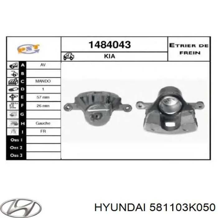 581103K050 Hyundai/Kia suporte do freio dianteiro esquerdo