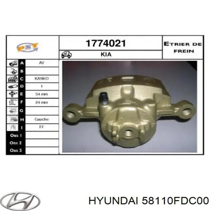 58110FDC00 Hyundai/Kia суппорт тормозной передний левый