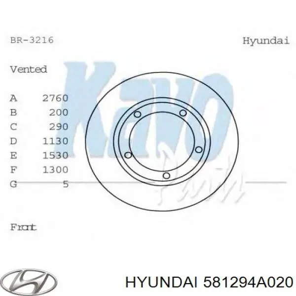 Передние тормозные диски 581294A020 Anam