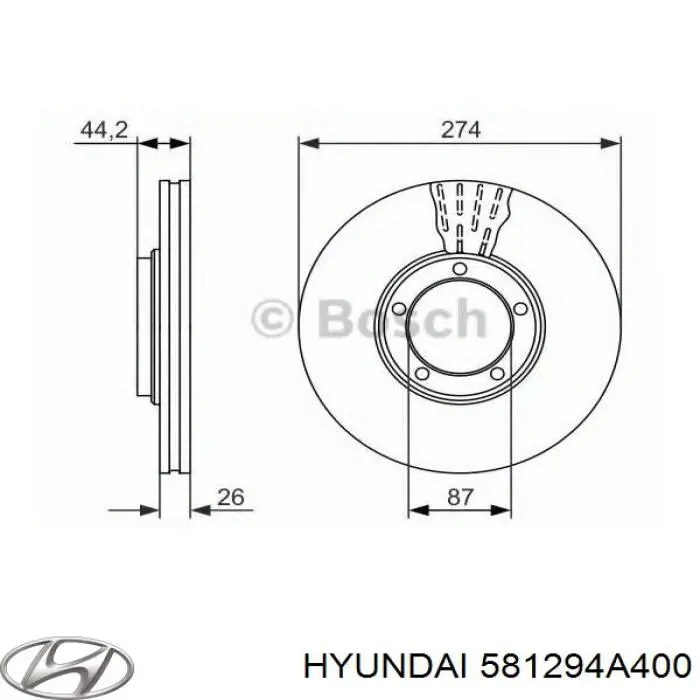 Тормоз дисковый передний Hyundai/Kia 581294A400 цена, от 41.72 USD