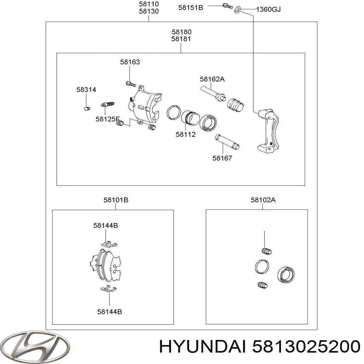 Суппорт тормозной передний правый 5813025200 Hyundai/Kia