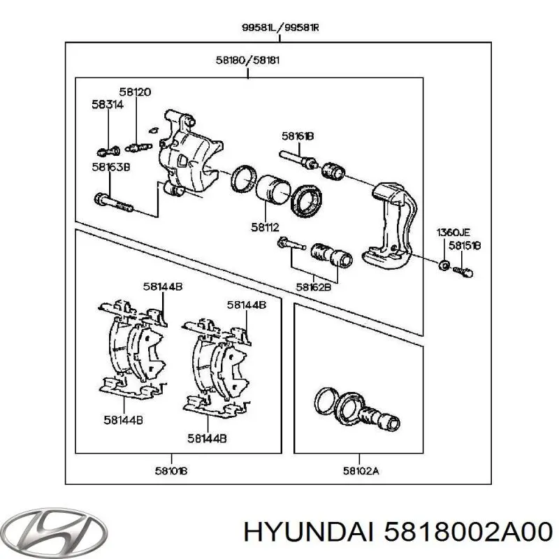 5818002A00 Hyundai/Kia суппорт тормозной передний левый