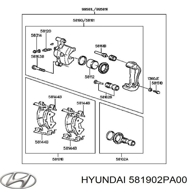 581902PA00 Hyundai/Kia Суппорт тормозной, передний, правый