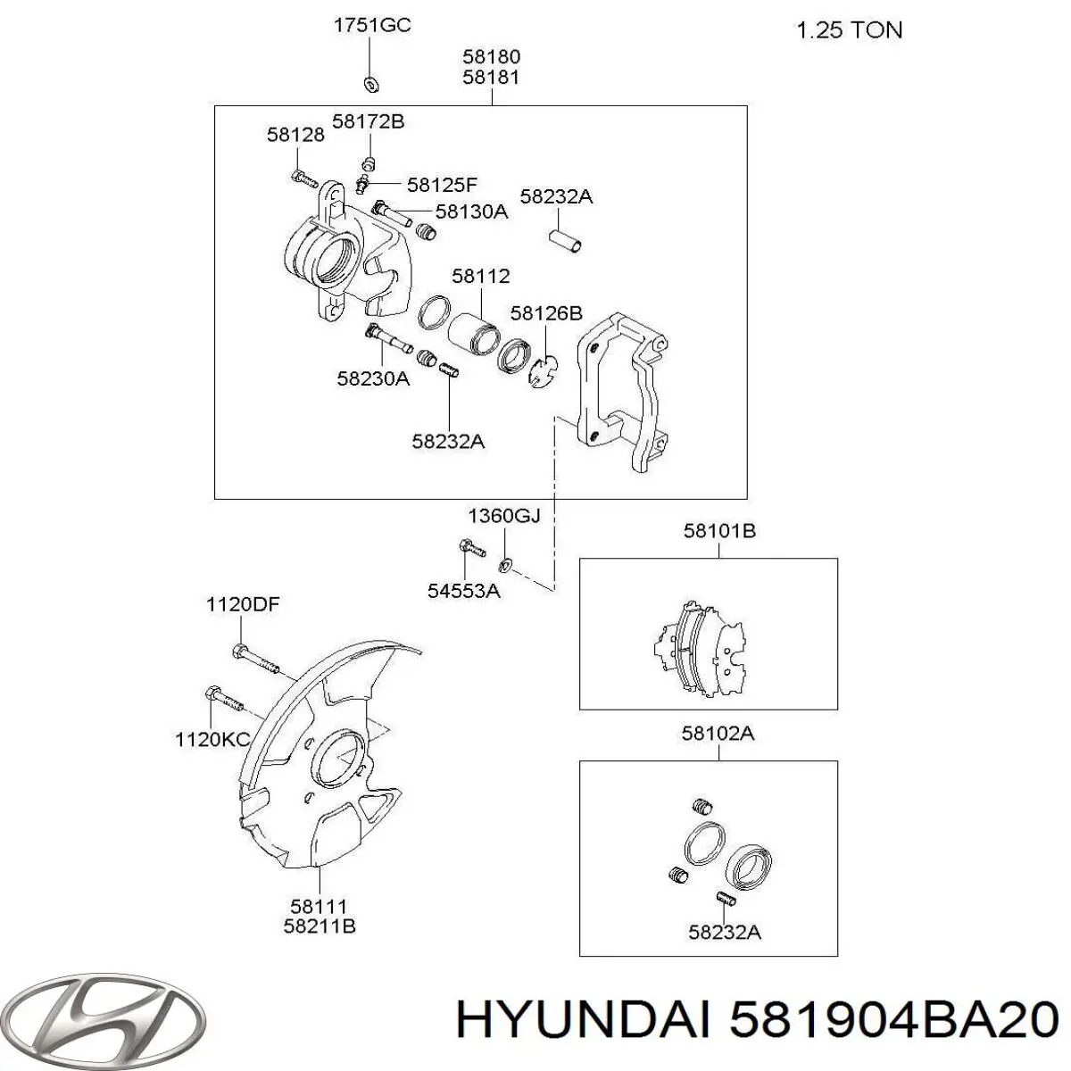 581904BA20 Hyundai/Kia суппорт тормозной передний правый