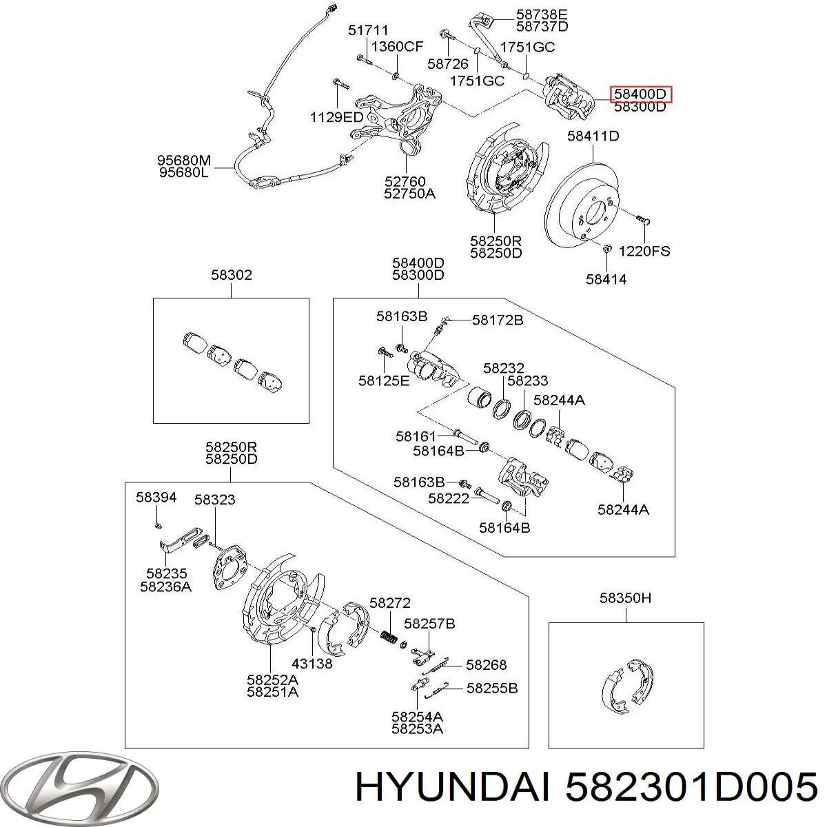 Суппорт тормозной задний правый 582301D005 Hyundai/Kia