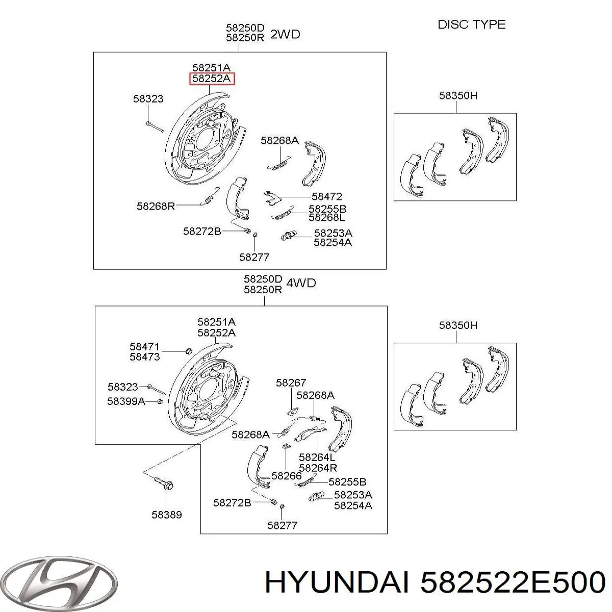 582522E500 Hyundai/Kia proteção direita do freio de disco traseiro