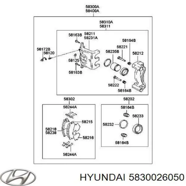 Суппорт тормозной задний левый 5830026050 Hyundai/Kia