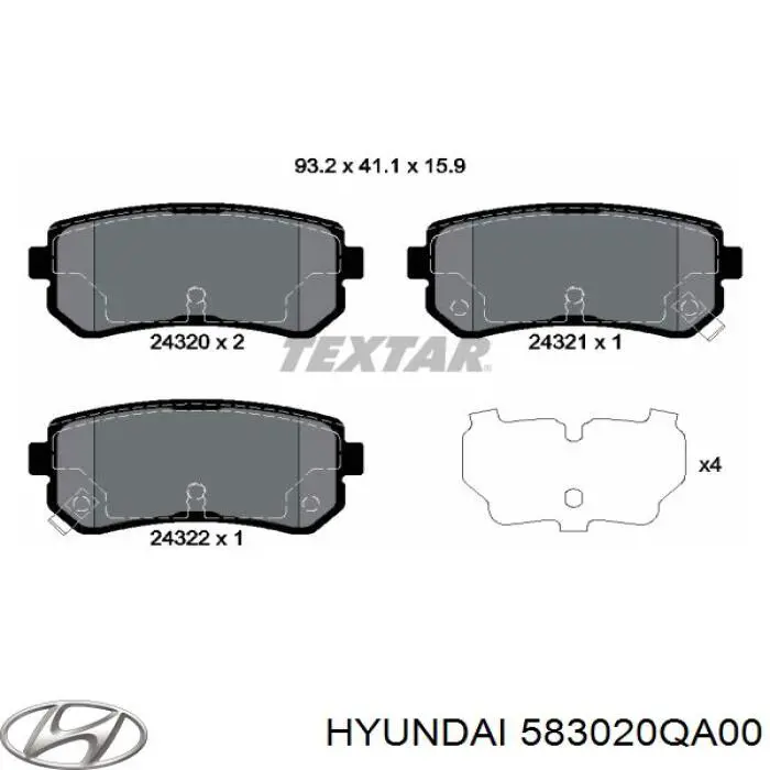 Задние тормозные колодки 583020QA00 Hyundai/Kia