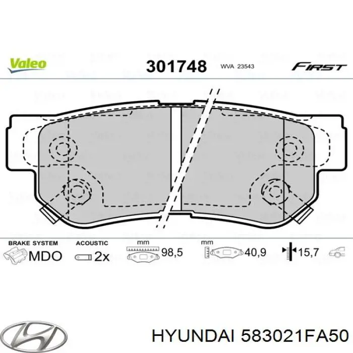 Купить 583021FA50 Hyundai/Kia Колодки тормозные задние, дисковые