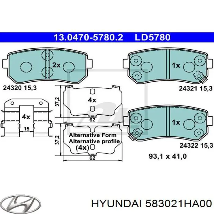 Купить 583021HA00 Hyundai/Kia Колодки тормозные задние, дисковые