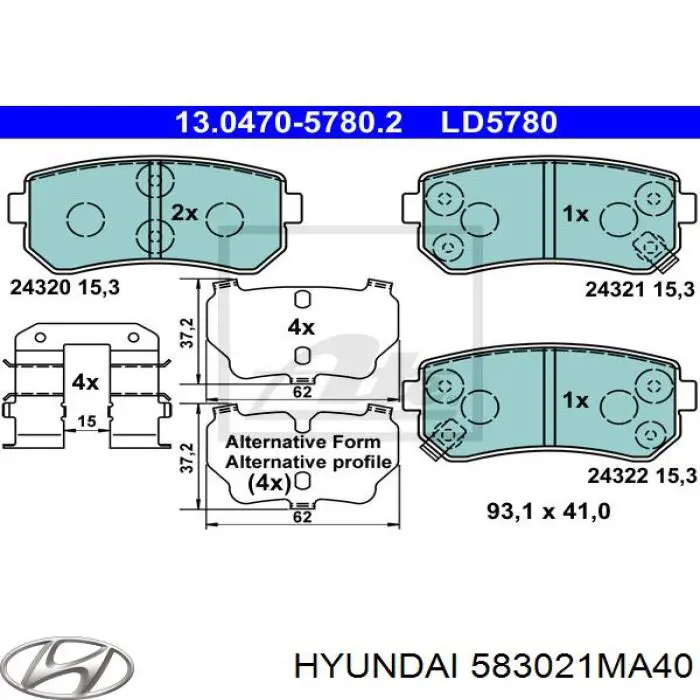 Sapatas do freio traseiras de disco 583021MA40 Hyundai/Kia