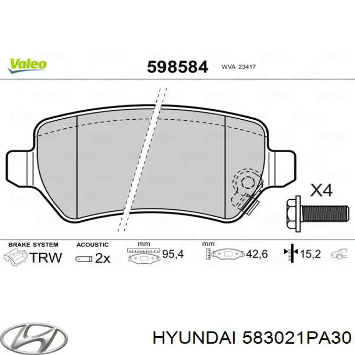 583021PA30 Hyundai/Kia колодки тормозные задние дисковые
