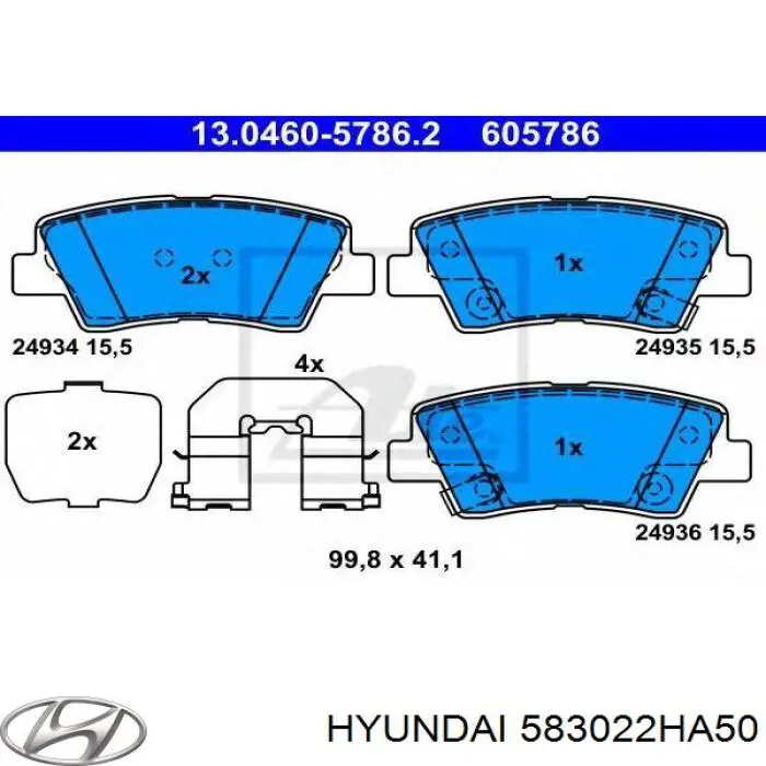 Купить 583022HA50 Hyundai/Kia Колодки тормозные задние, дисковые
