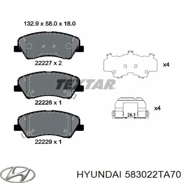 Задние тормозные колодки 583022TA70 Hyundai/Kia