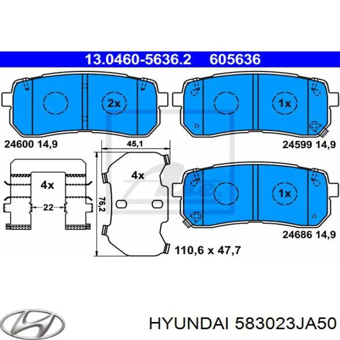 Колодки дисковые  Hyundai/Kia 583023JA50 цена, от 18.12 USD