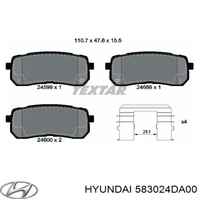 Купить 583024DA00 Hyundai/Kia Колодки тормозные задние, дисковые