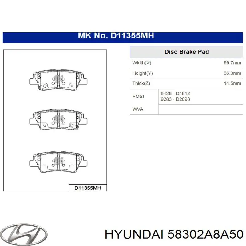 58302A8A50 Hyundai/Kia Колодки тормозные дисковые комплект