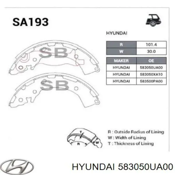 583050UA00 Hyundai/Kia колодки тормозные задние барабанные