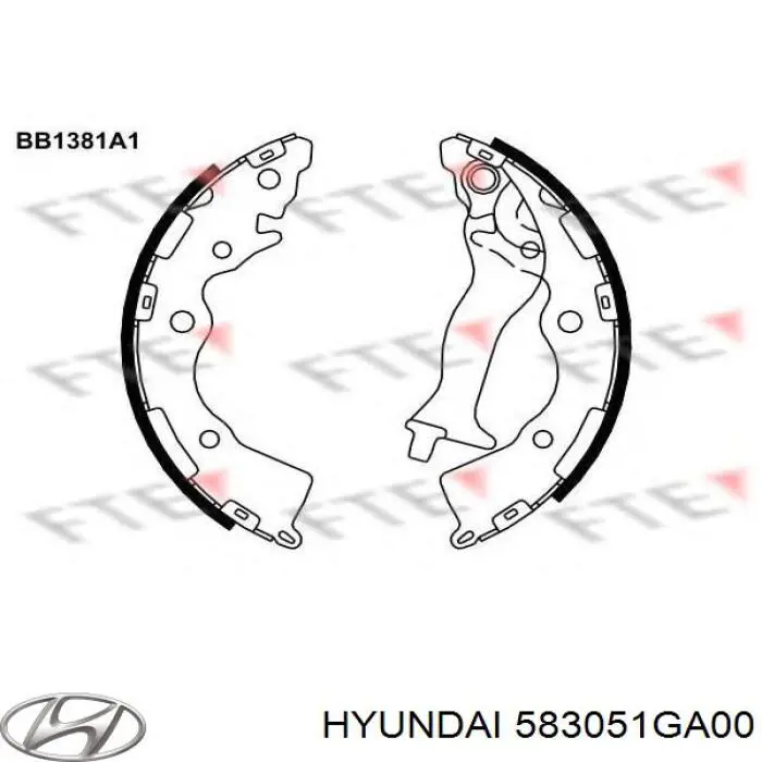 Задние барабанные колодки 583051GA00 Hyundai/Kia